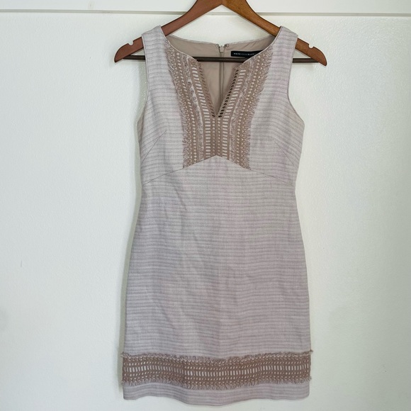 WHBM 00 Tan Natural Tweed Linen Blend Sleeveless Sheath Dress - Picture 5 of 15
